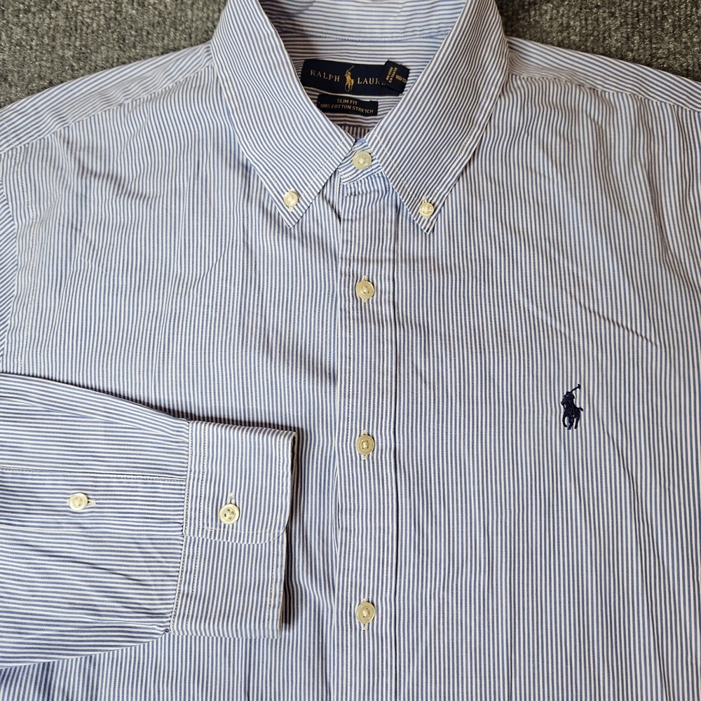 Ralph Lauren Men's Longsleeve Button Up Shirt Size Large Slimfit Blue Stripe
